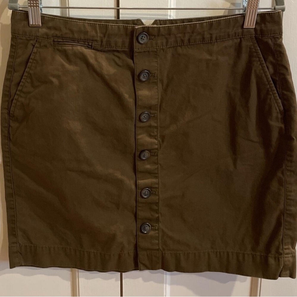 GAP Khaki Classic Brown Button-Front Skirt Sz 10 Almost Vintage